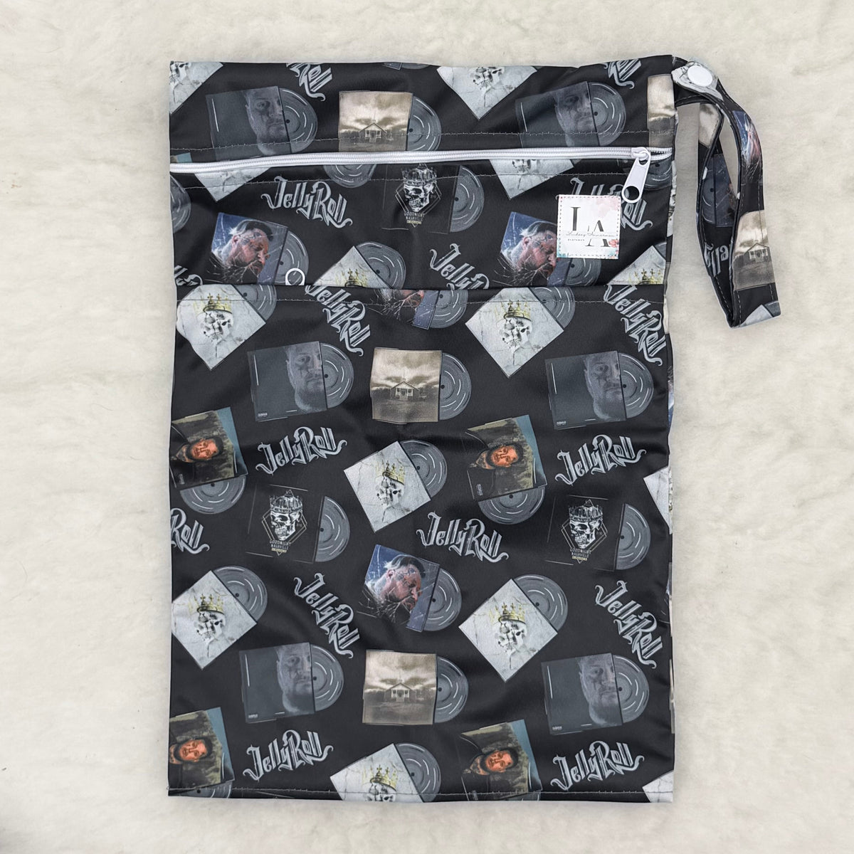 L.A. Cloth & Co Black Albums and Records Medium Double-Pocket Wet Bag - Brand New