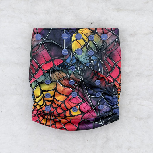 3 Little Dinos Rainbow Mosaic Glass Spiderweb Pocket Diaper - Brand New