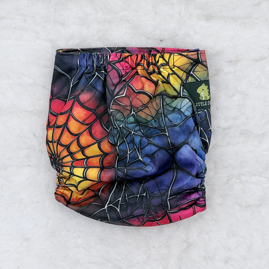 3 Little Dinos Rainbow Mosaic Glass Spiderweb Pocket Diaper - Brand New