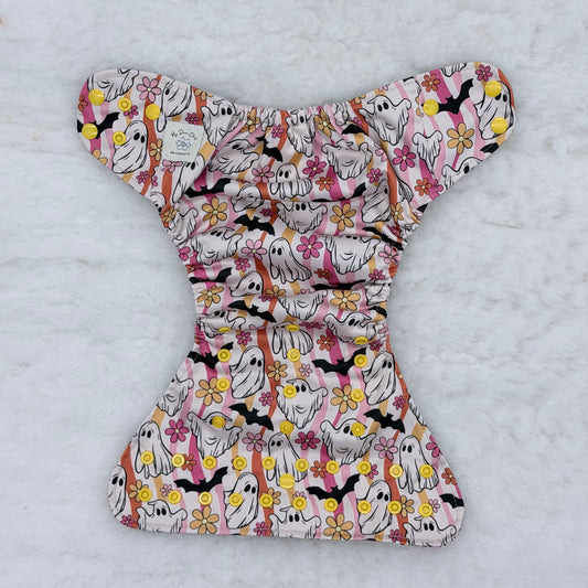 My Dear Cloth Retro Pink Ghosts and Daisies AWJ Pocket Diaper