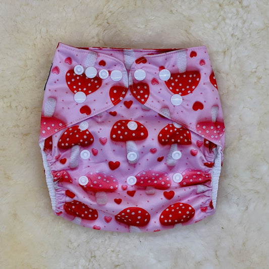 Freida J Designs Mushrooms Hearts AWJ Pocket Diaper - Brand New