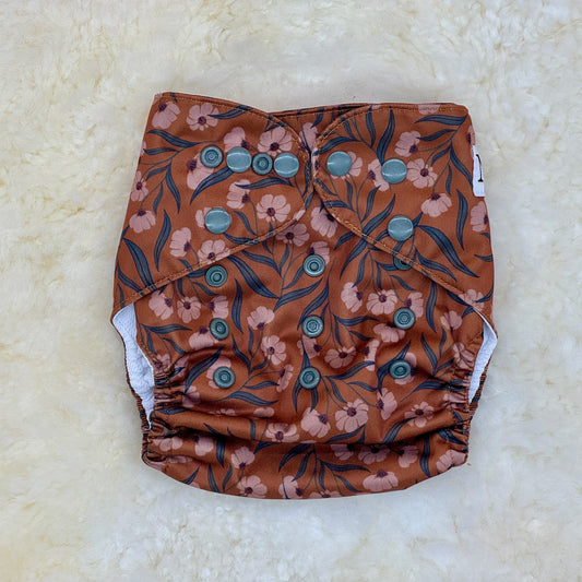 Nora’s Nursery Brown Pink Floral AWJ Pocket Diaper