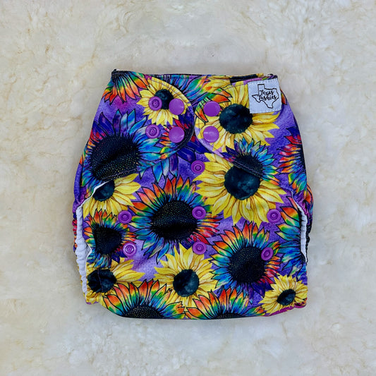 Texas Tushies Rainbow Sunflower AWJ Pocket Diaper - Stained
