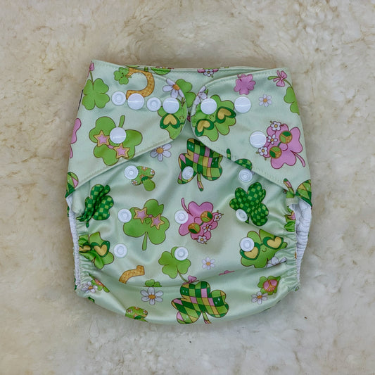 Freida J Designs Lucky Pink Cloverleaf AWJ Pocket Diaper