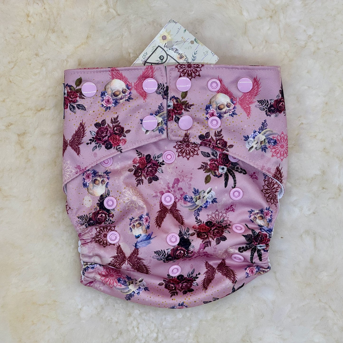 La La Booty Floral Skulls AWJ Pocket Diaper - Brand New