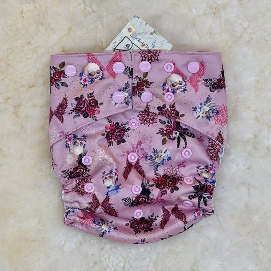 La La Booty Floral Skulls AWJ Pocket Diaper - Brand New