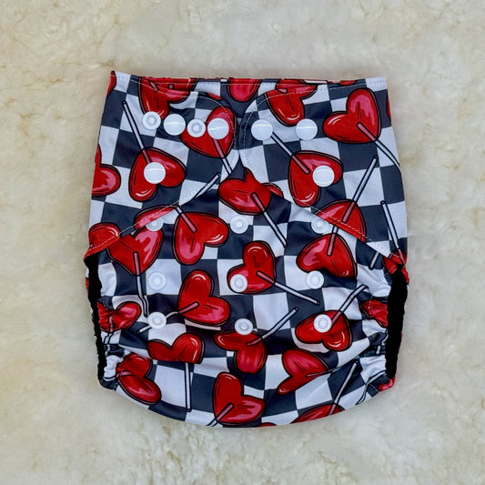 Freida J Designs Checkerboard Hearts AWJ Pocket Diaper - Brand New