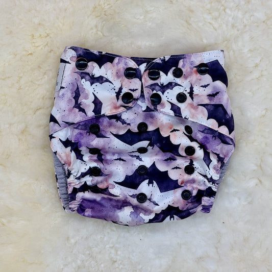 Wickham Wild Purple Watercolor Bats AWJ Pocket Diaper
