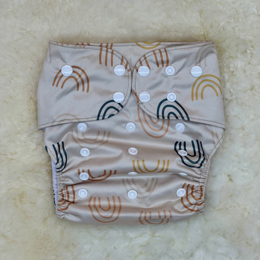 Emerald Cloth Co Neutral Beige Rainbows AWJ Pocket Diaper