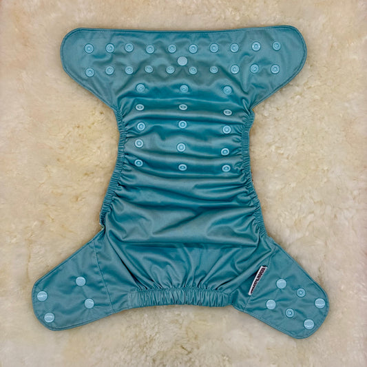 Beach Buns Solid Teal with Printed Sunshine Striped AWJ Pocket Diaper