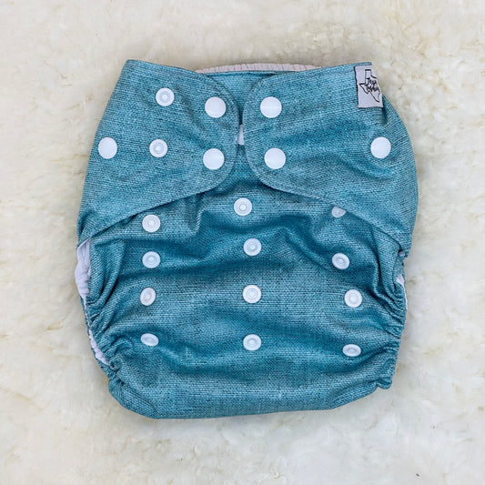 Texas Tushies Woven Look Teal AWJ Pocket Diaper
