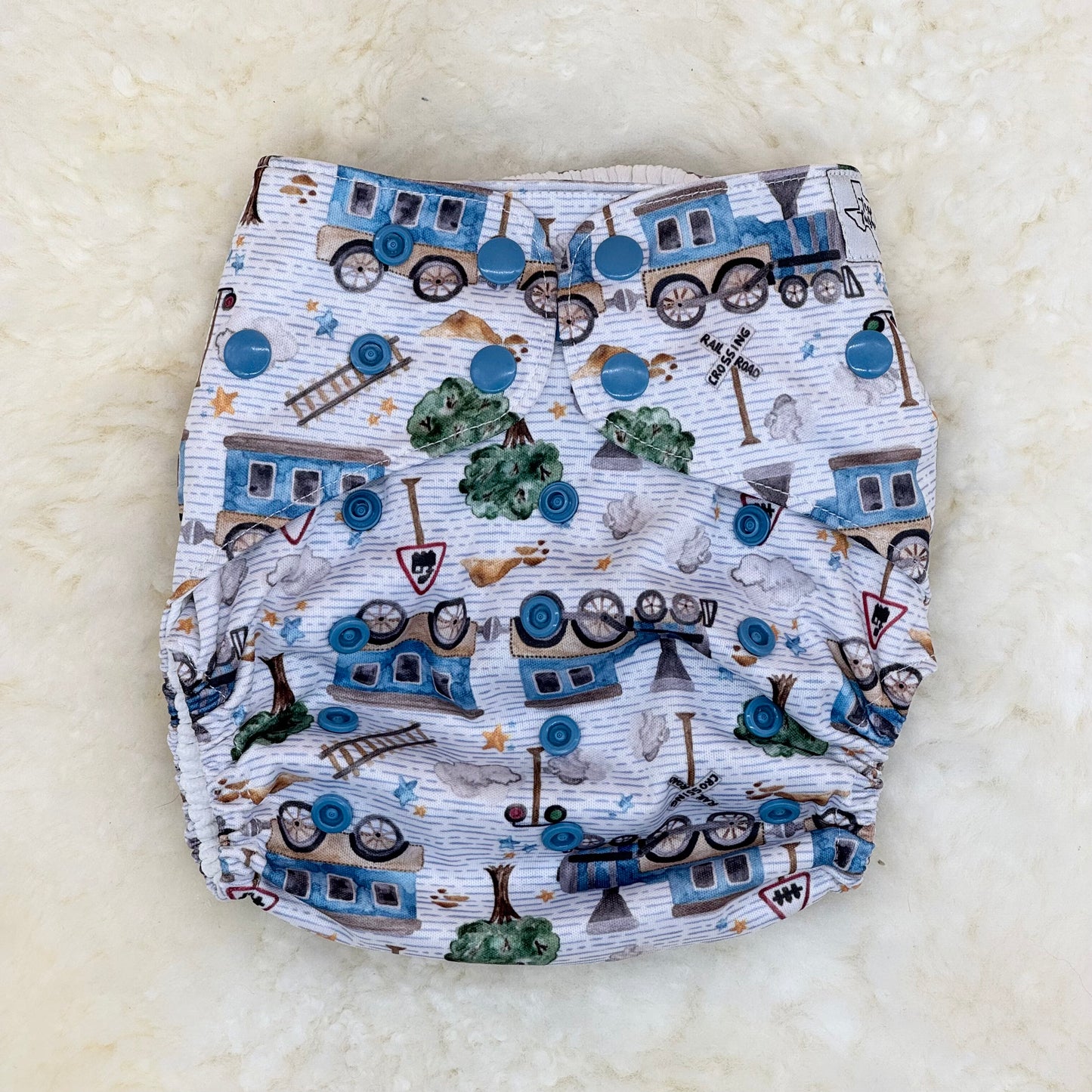 Texas Tushies Trains Pinstripe AWJ Pocket Diaper