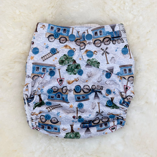 Texas Tushies Trains Pinstripe AWJ Pocket Diaper