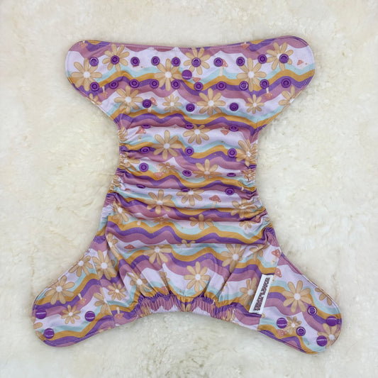 Beach Buns Cloth Diapers Flowers Wavy Stripes AWJ Pocket Diaper with Matching Printed AWJ