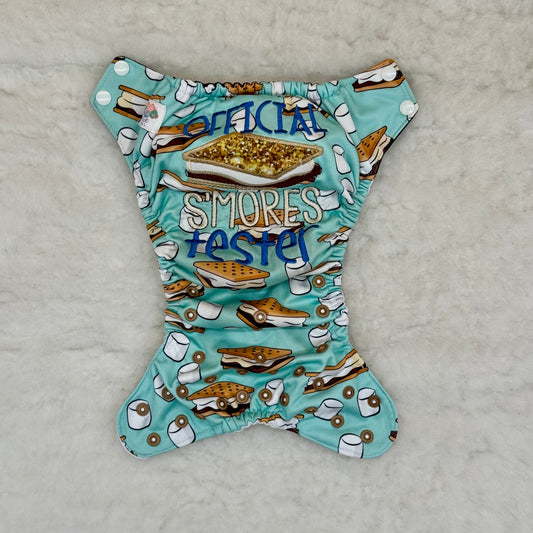 Hello Sweetie Makes Official S’mores Tester Embroidered AWJ Diaper Cover