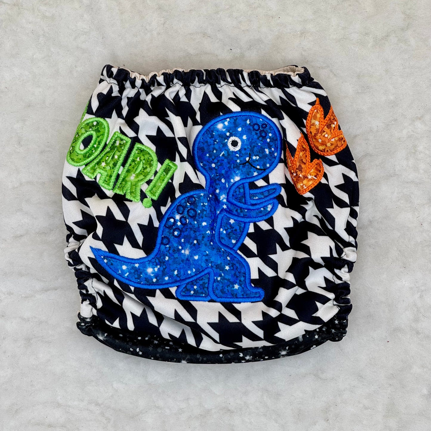 Little Butt Diapers Roar Dinosaur Houndstooth Embroidered Diaper Cover