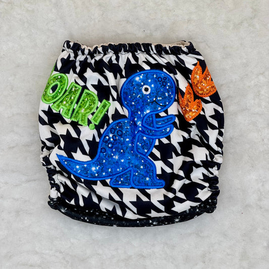 Little Butt Diapers Roar Dinosaur Houndstooth Embroidered Diaper Cover
