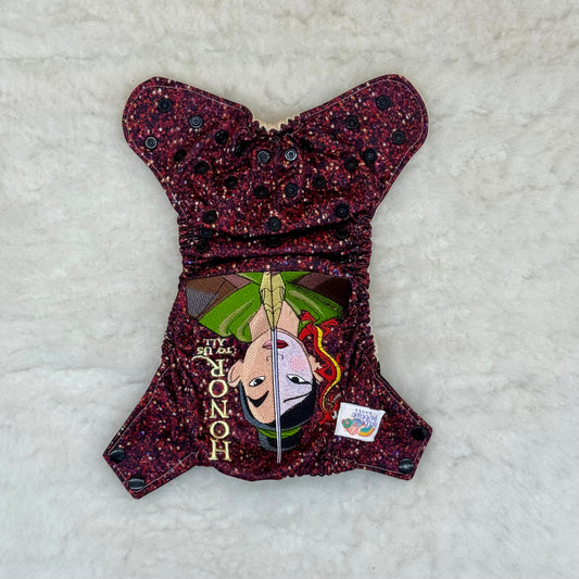 Hello Sweetie Makes Mulan Honor to Us All Embroidered AWJ Diaper Cover