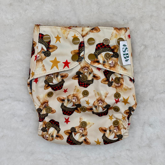 Suga Bums Highland Cows in Hats AWJ Pocket Diaper
