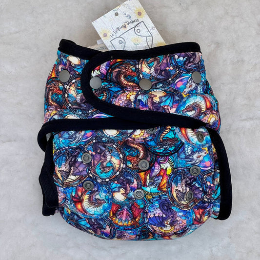 La La Booty Stained Glass Dragon Fitted Diaper - New