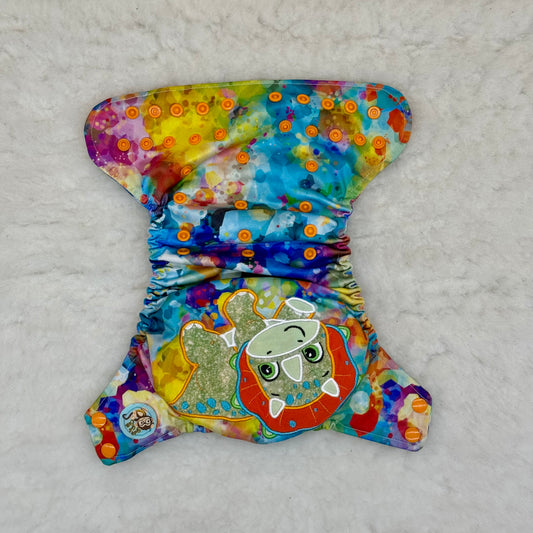 Baby Got Cloth Baby Dinosaur Tie Dye Embroidered AWJ Diaper Cover