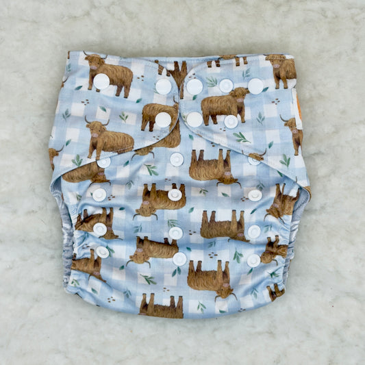 Happy Beehinds Highland Cows AWJ Pocket Diaper with Printed AWJ