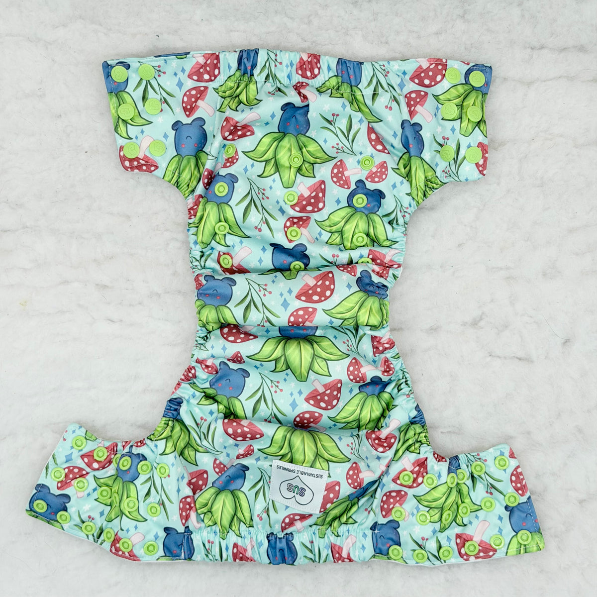 Sustainable Sprinkles Mint Mushroom Sprouts Side-Snap Cloth Trainer