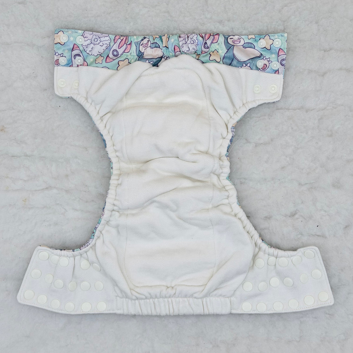 Sustainable Sprinkles Mint Sleepy Giants Rockets and Clouds Side-Snap Cloth Trainer