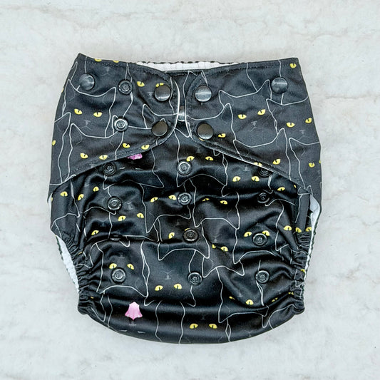 Texas Tushies Black Cats AWJ Pocket Diaper - Stained