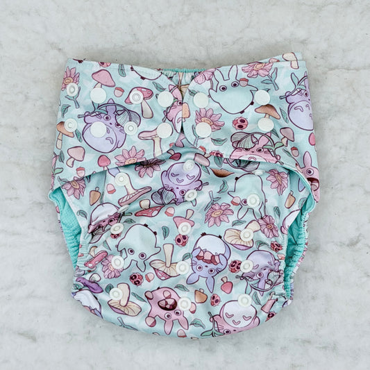 Sustainable Sprinkles Mint Pink Mushroom Forest Spirits AWJ Pocket Diaper