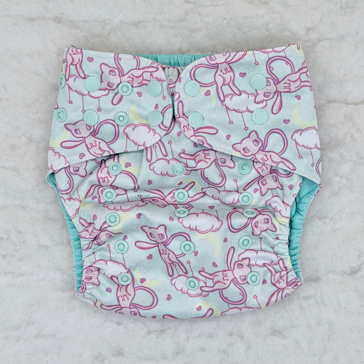 Sustainable Sprinkles Mint Pink Kitty Clouds AWJ Pocket Diaper