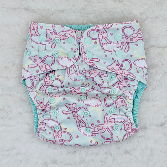 Sustainable Sprinkles Mint Pink Kitty Clouds AWJ Pocket Diaper