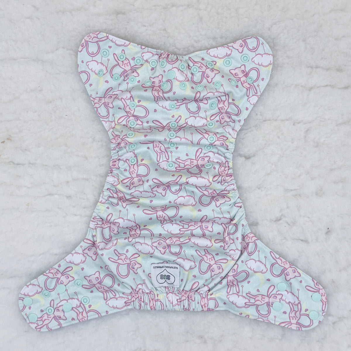 Sustainable Sprinkles Mint Pink Kitty Clouds AWJ Pocket Diaper
