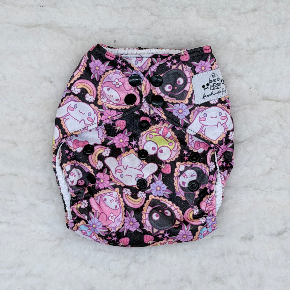 Black Pink Kawaii Friends Floral AWJ Pocket Diaper