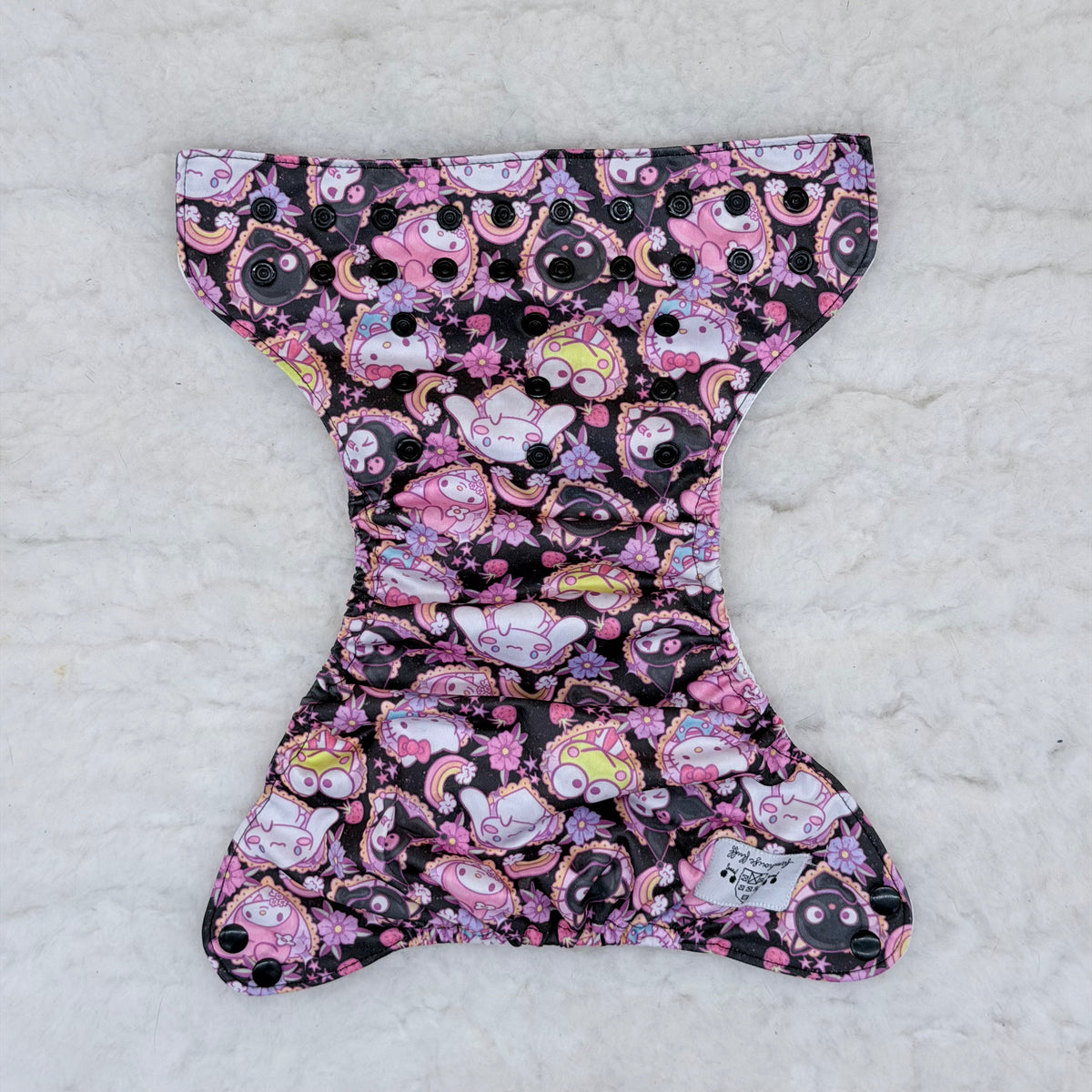 Black Pink Kawaii Friends Floral AWJ Pocket Diaper