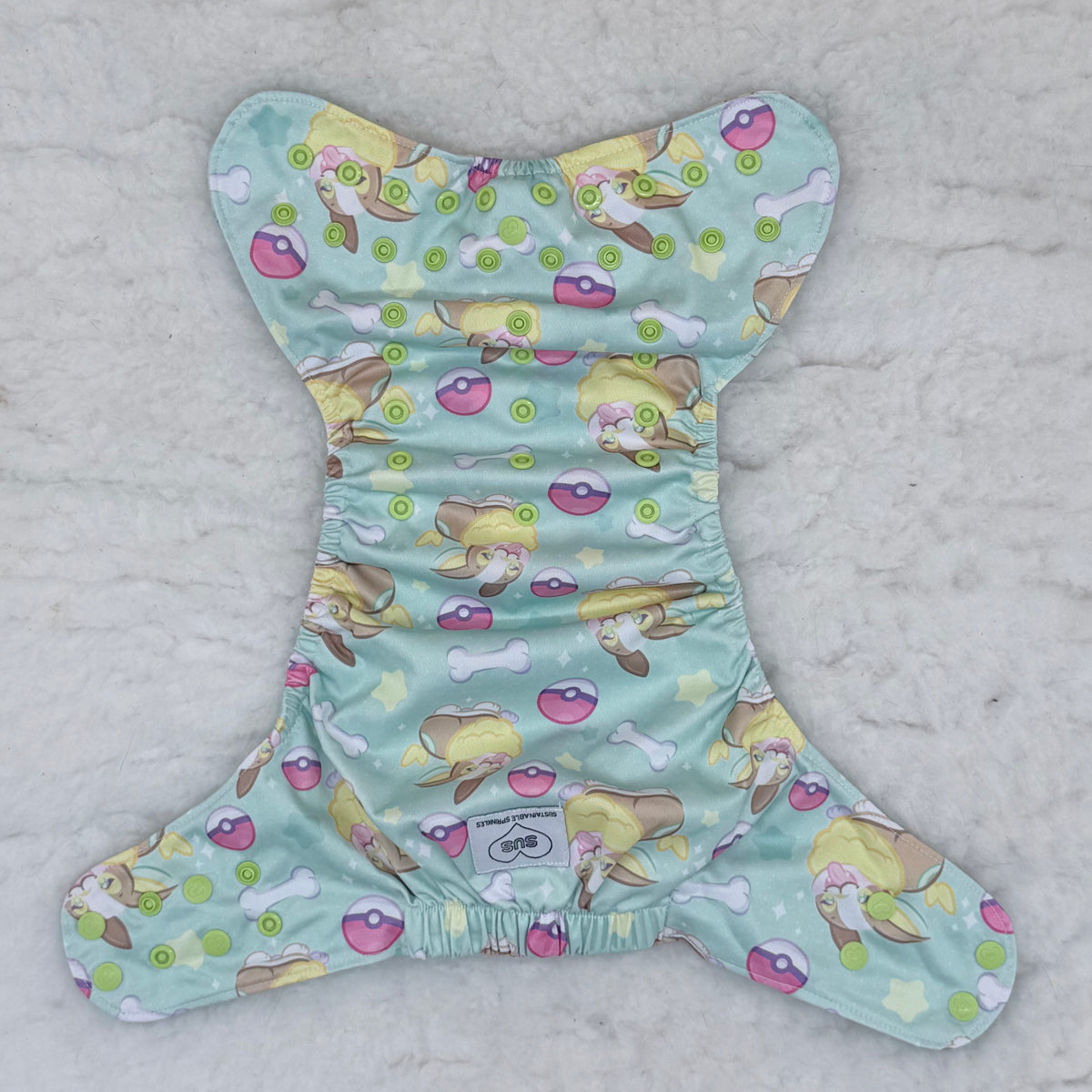 Sustainable Sprinkles Mint Bones and Stars Puppy AWJ Pocket Diaper