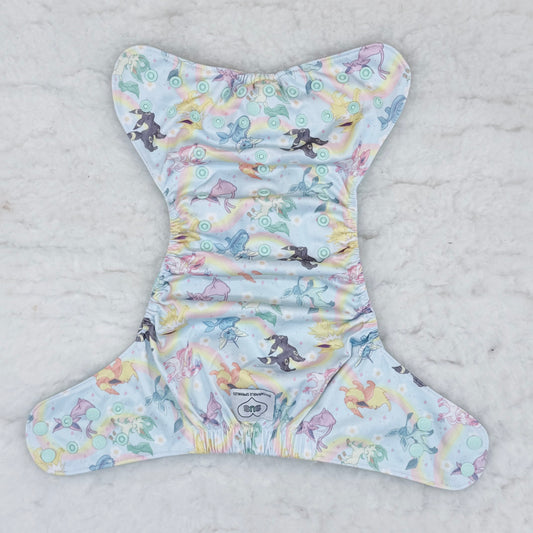 Sustainable Sprinkles Pastel Rainbow Critters AWJ Pocket Diaper - Stained