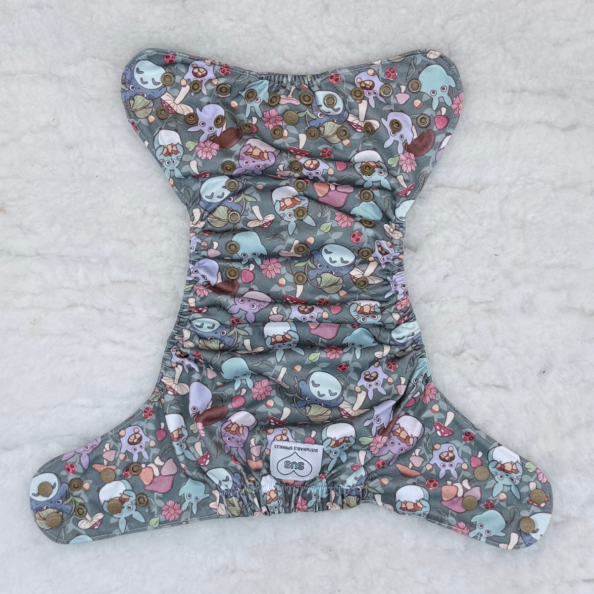 Sustainable Sprinkles Gray Mushroom Forest Friends AWJ Pocket Diaper