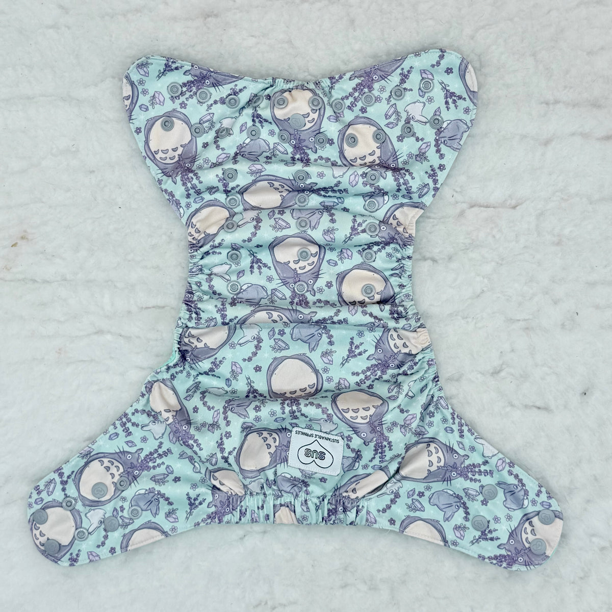 Sustainable Sprinkles Mint Lavender and Crystals Forest Friend AWJ Pocket Diaper