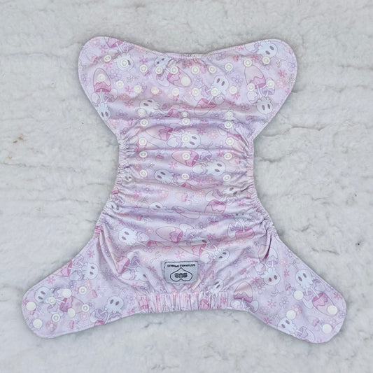 Sustainable Sprinkles Pink Mushroom Skulls Floral AWJ Pocket Diaper - Stained