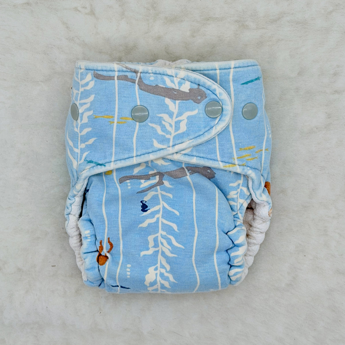 Blue Ocean Kelp Fitted Cloth Diaper - Stained
