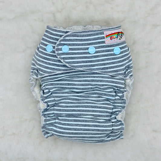 Good Mama Hybrid Gray Stripe Fitted Cloth Diaper