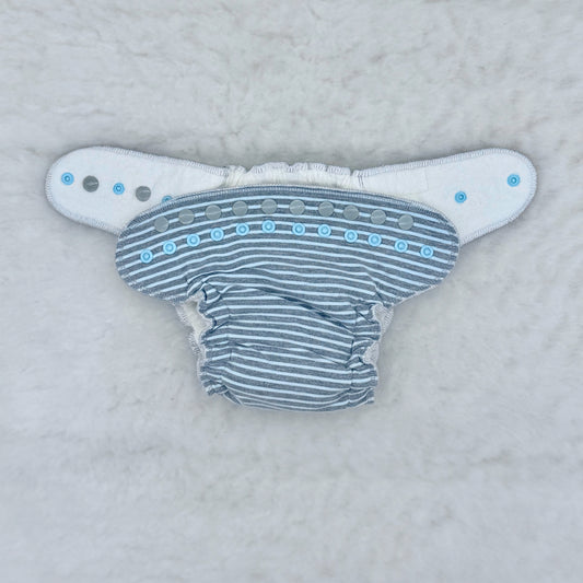 Good Mama Hybrid Gray Stripe Fitted Cloth Diaper